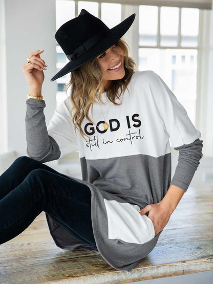 Women'S God Is Still In Control Print Contrast Top