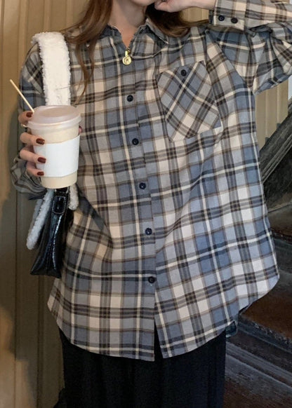 Thick Blue Plaid Cotton Shirt Jacket