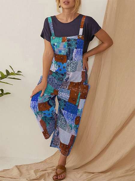 Women'S Clothing Bohemian Character Print Suspenders Jumpsuit