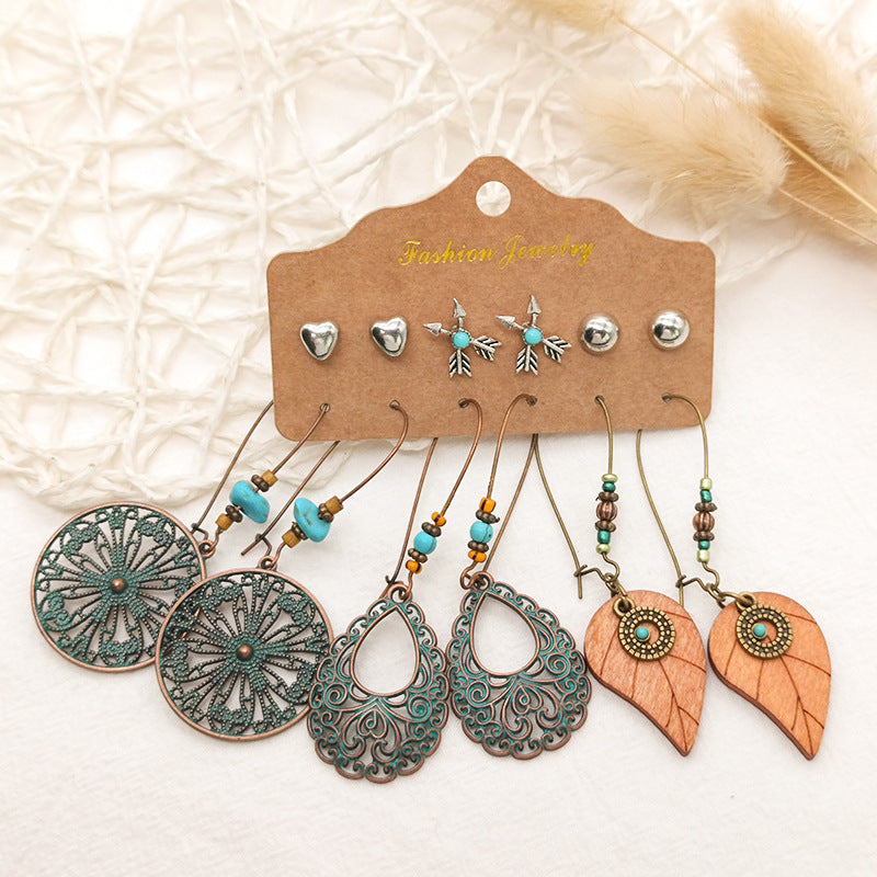 Bohemian Long Leaf Feather Earrings Set