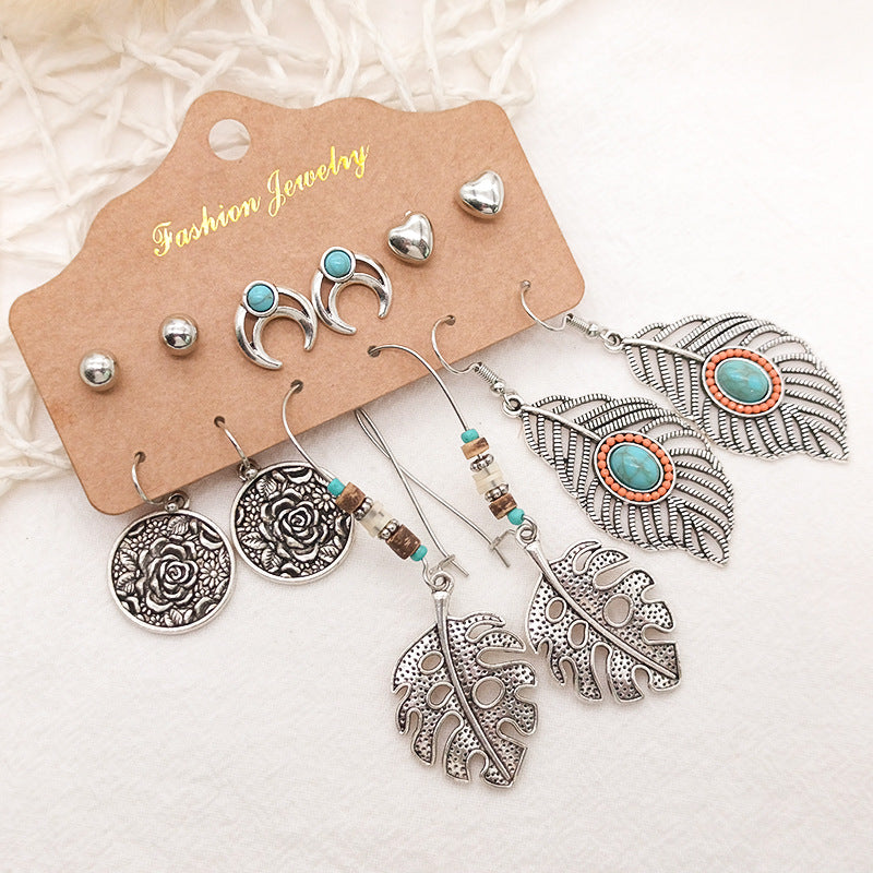Bohemian Long Leaf Feather Earrings Set