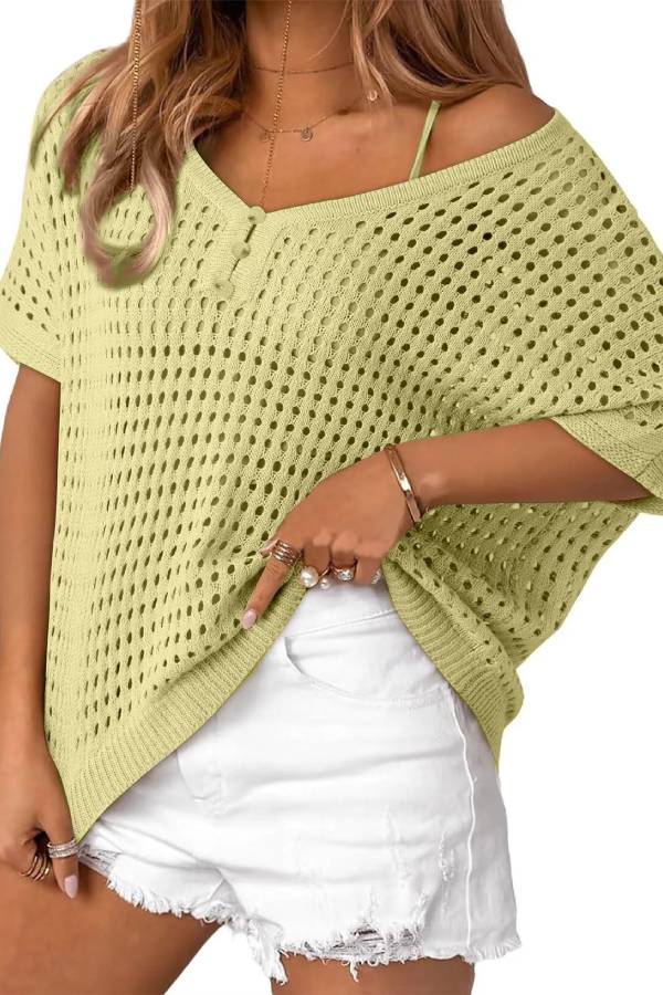 Women's Summer Hollow Out Crochet Knit Tops Beach Coverup