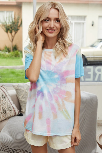 Summer Printed Dyed Pajamas With Short Sleeved Gradient-Colored Draw-Down Home Clothing Set