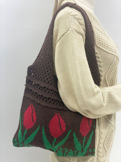 Floral Hollow Bags Woven Handbag