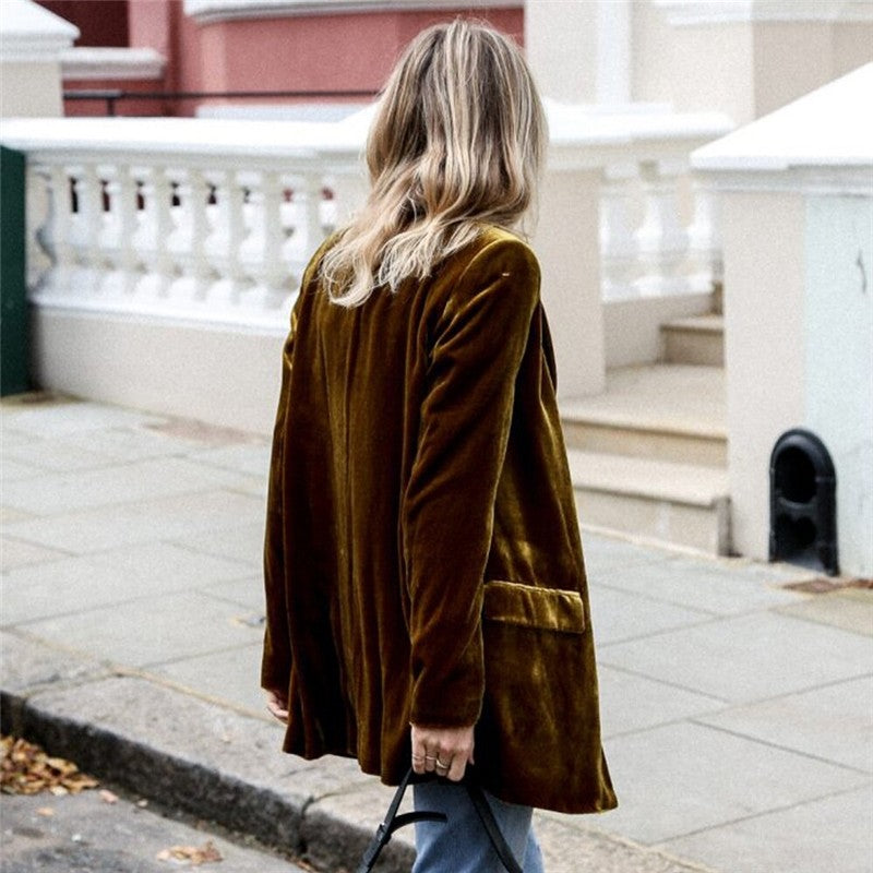 Solid Color Velvet Blazer