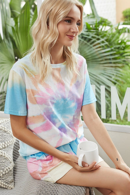 Summer Printed Dyed Pajamas With Short Sleeved Gradient-Colored Draw-Down Home Clothing Set