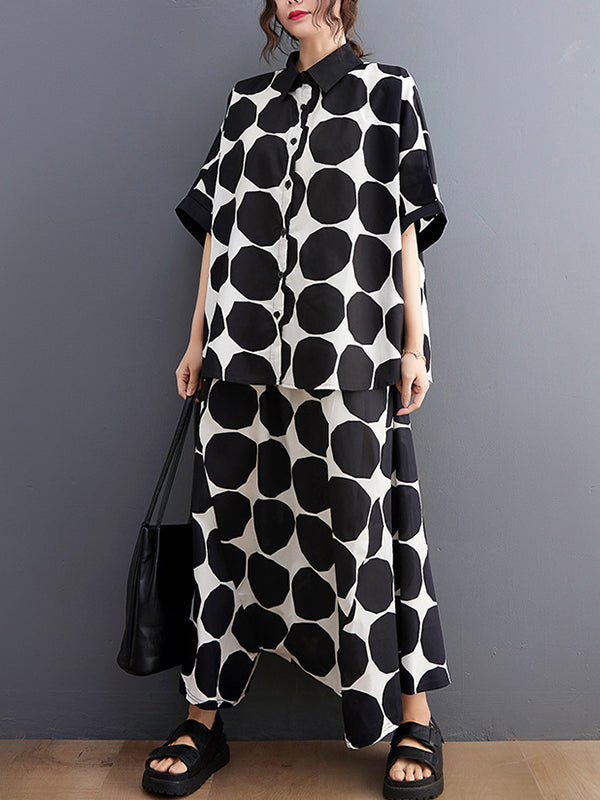 Original Loose Polka-Dot Blouse&Harem Pants 2 Pieces Set