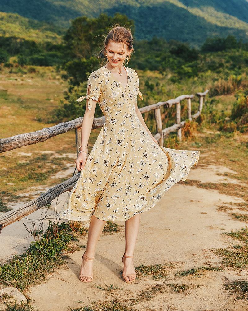Summer V-Neck Sexy Delicate Light Luxury Chiffon Dress