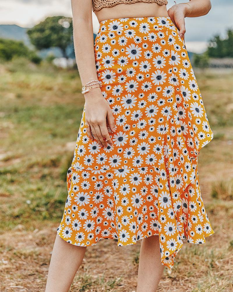 Summer Small Daisy Slim A-Line Skirt Printed Trend Skirt