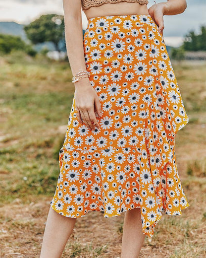 Summer Small Daisy Slim A-Line Skirt Printed Trend Skirt