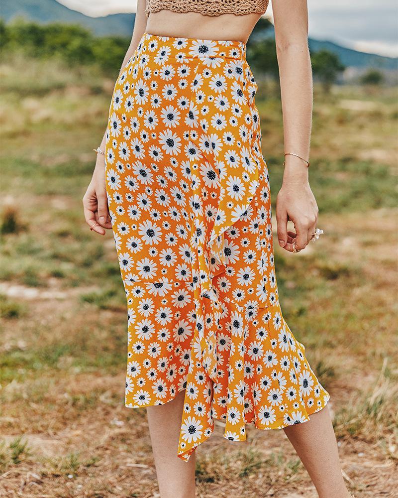 Summer Small Daisy Slim A-Line Skirt Printed Trend Skirt