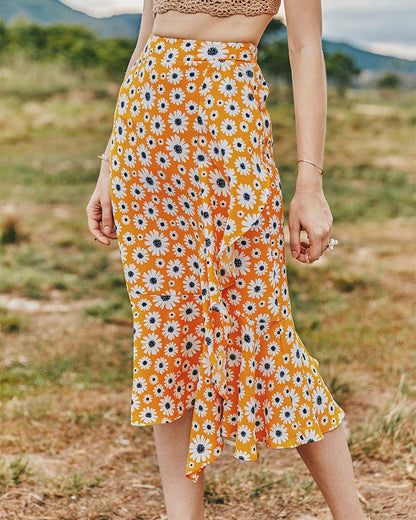 Summer Small Daisy Slim A-Line Skirt Printed Trend Skirt