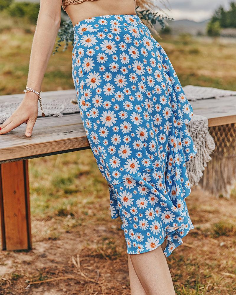 Summer Small Daisy Slim A-Line Skirt Printed Trend Skirt