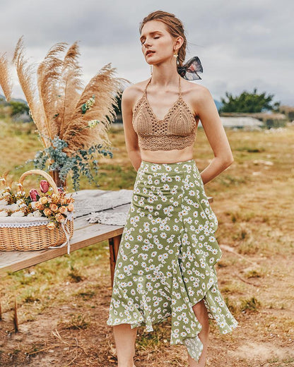 Summer Small Daisy Slim A-Line Skirt Printed Trend Skirt