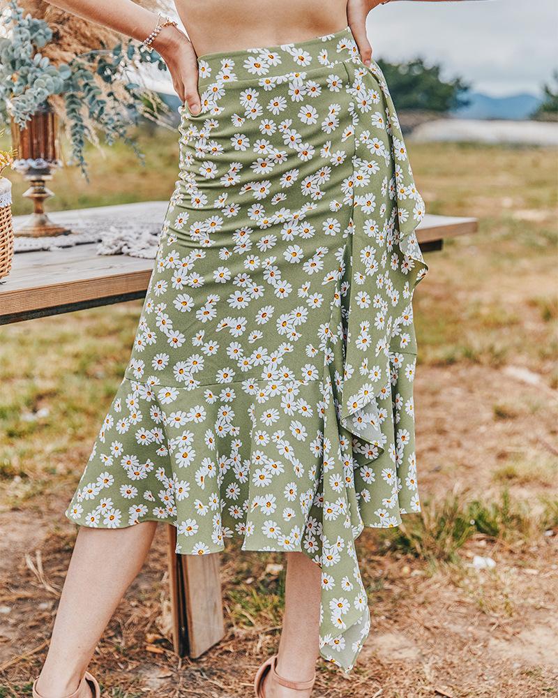 Summer Small Daisy Slim A-Line Skirt Printed Trend Skirt