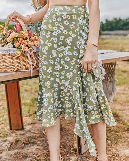 Summer Small Daisy Slim A-Line Skirt Printed Trend Skirt
