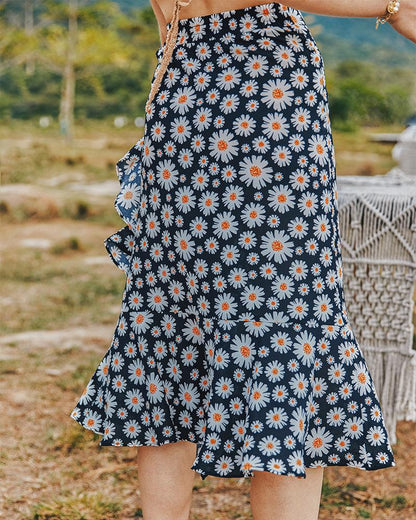 Summer Small Daisy Slim A-Line Skirt Printed Trend Skirt