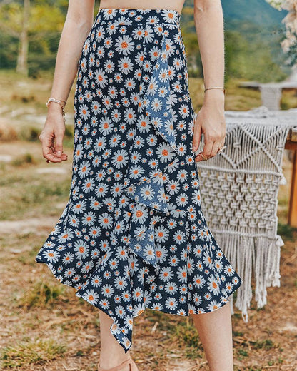 Summer Small Daisy Slim A-Line Skirt Printed Trend Skirt