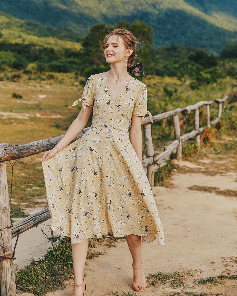 Summer V-Neck Sexy Delicate Light Luxury Chiffon Dress