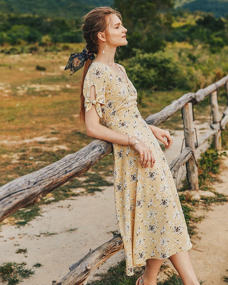 Summer V-Neck Sexy Delicate Light Luxury Chiffon Dress