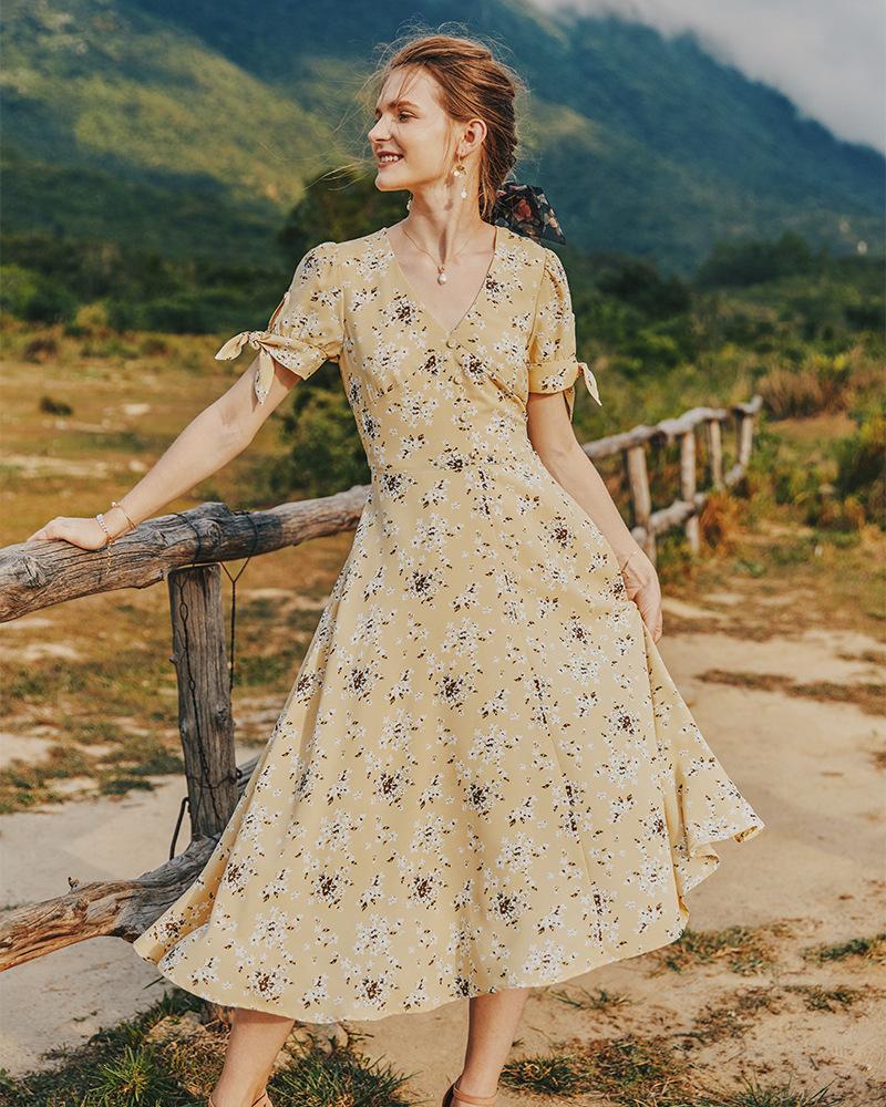 Summer V-Neck Sexy Delicate Light Luxury Chiffon Dress