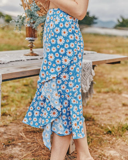 Summer Small Daisy Slim A-Line Skirt Printed Trend Skirt