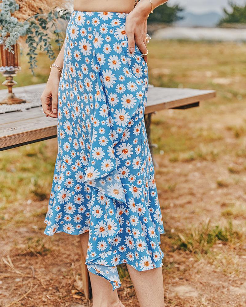 Summer Small Daisy Slim A-Line Skirt Printed Trend Skirt