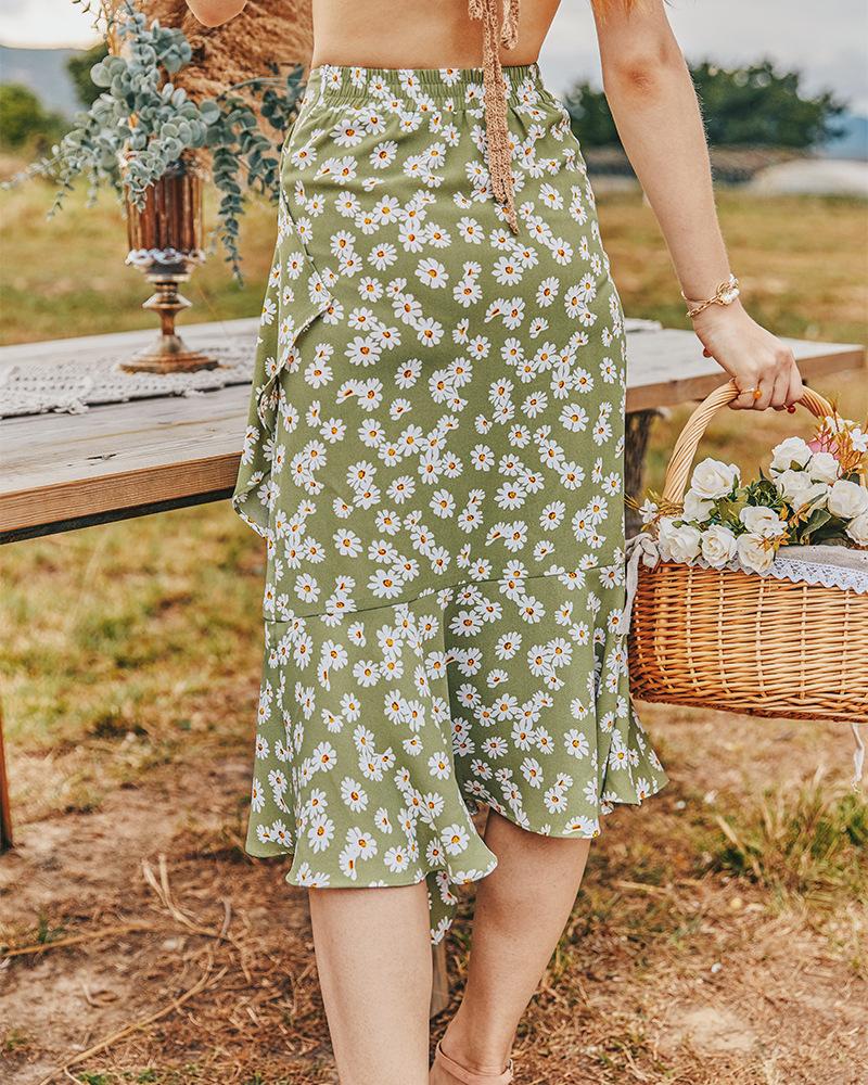 Summer Small Daisy Slim A-Line Skirt Printed Trend Skirt