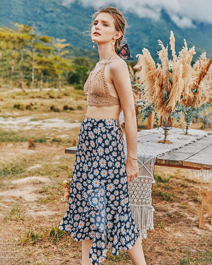 Summer Small Daisy Slim A-Line Skirt Printed Trend Skirt