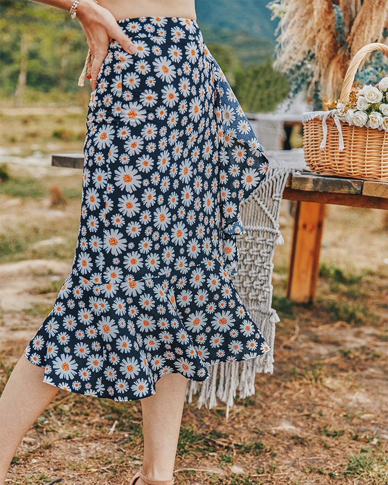 Summer Small Daisy Slim A-Line Skirt Printed Trend Skirt