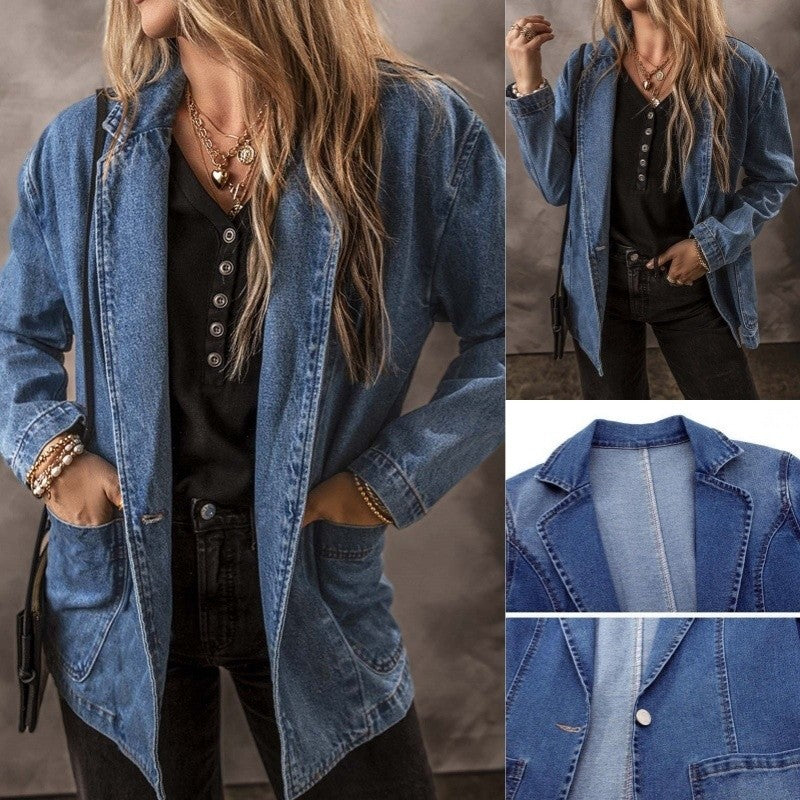 Slim Fit Cotton Denim Jacket Long Sleeve Tailored