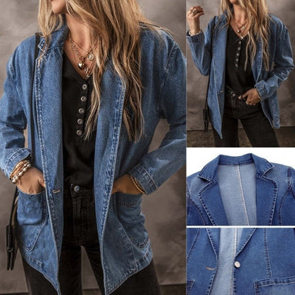 Slim Fit Cotton Denim Jacket Long Sleeve Tailored