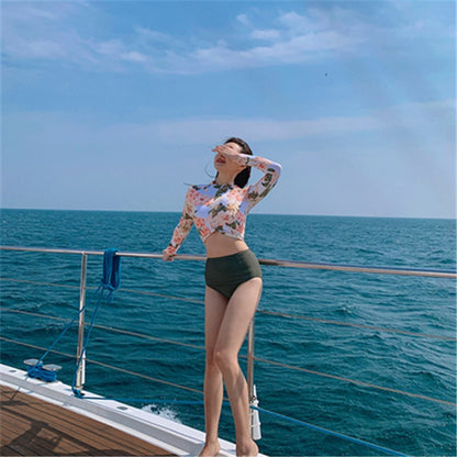 Body Swimsuit Women'Sming High Waist Long Sleeve Surfing