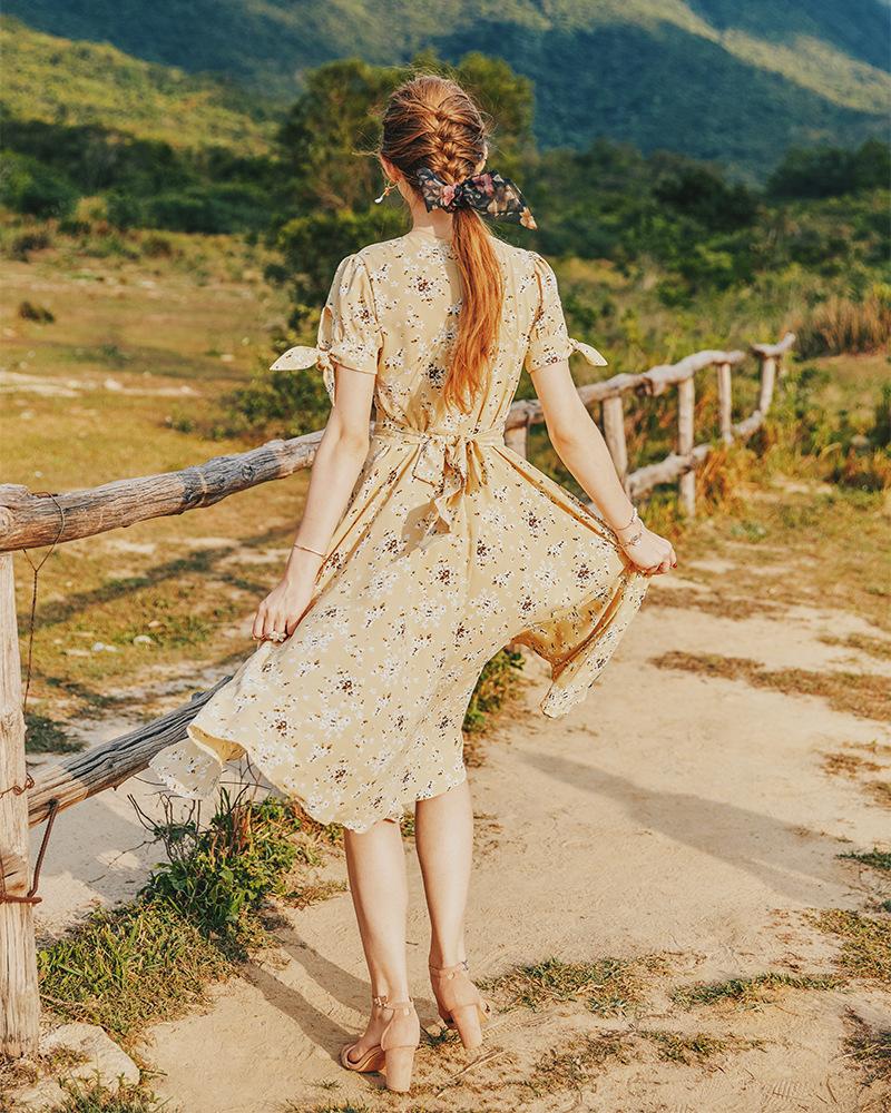 Summer V-Neck Sexy Delicate Light Luxury Chiffon Dress