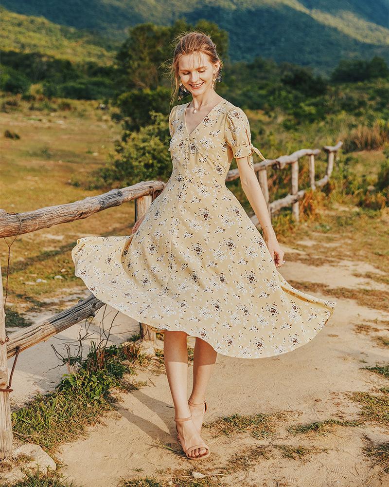 Summer V-Neck Sexy Delicate Light Luxury Chiffon Dress
