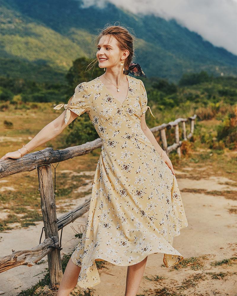 Summer V-Neck Sexy Delicate Light Luxury Chiffon Dress