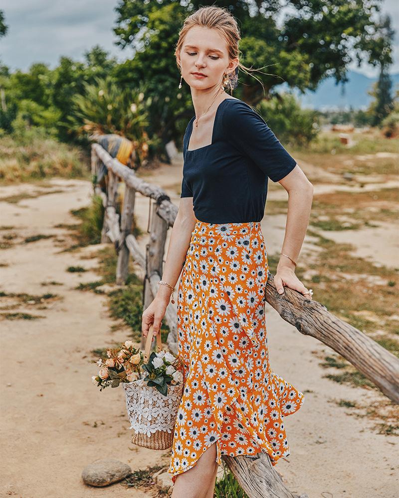 Summer Small Daisy Slim A-Line Skirt Printed Trend Skirt