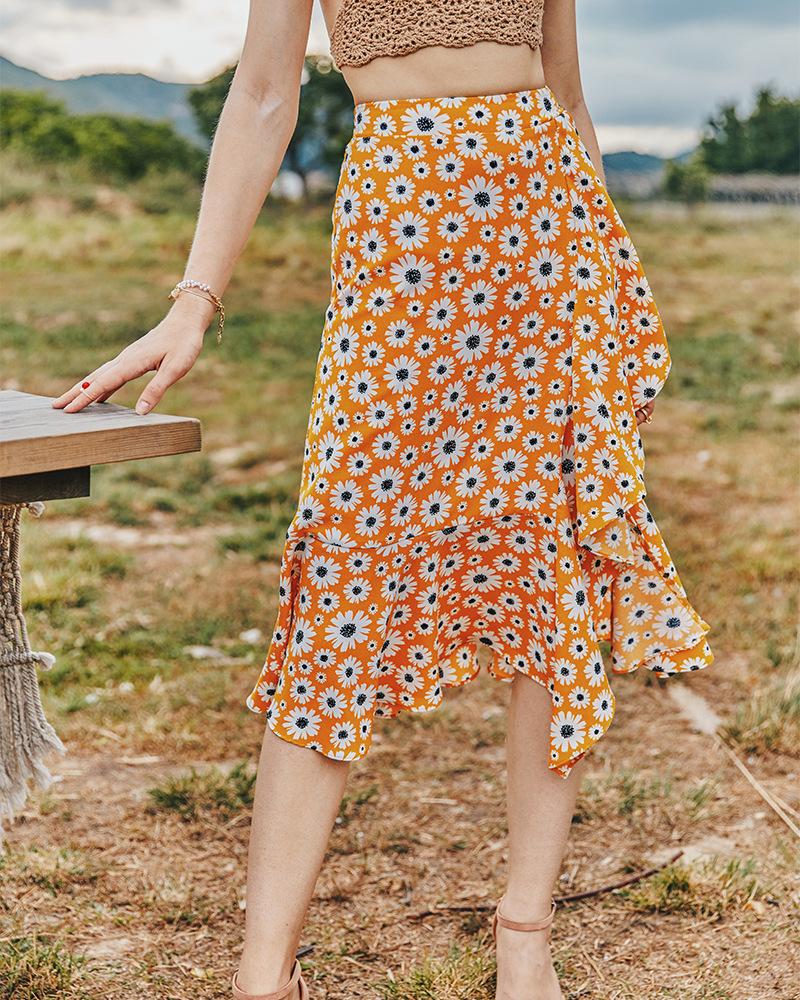 Summer Small Daisy Slim A-Line Skirt Printed Trend Skirt