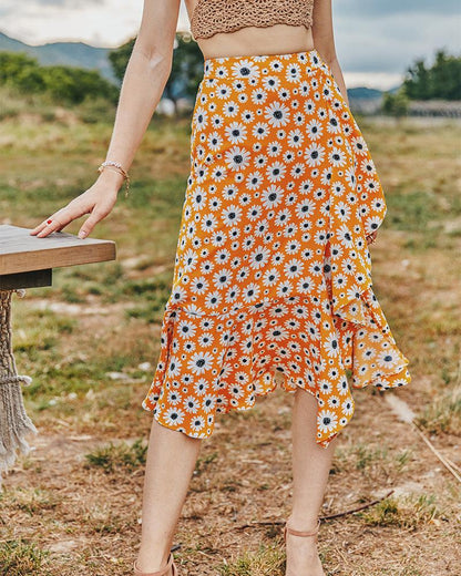 Summer Small Daisy Slim A-Line Skirt Printed Trend Skirt