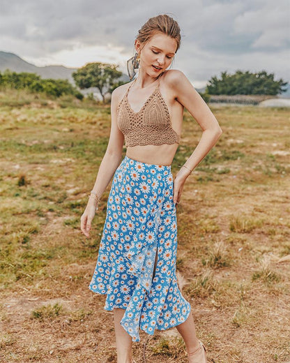 Summer Small Daisy Slim A-Line Skirt Printed Trend Skirt