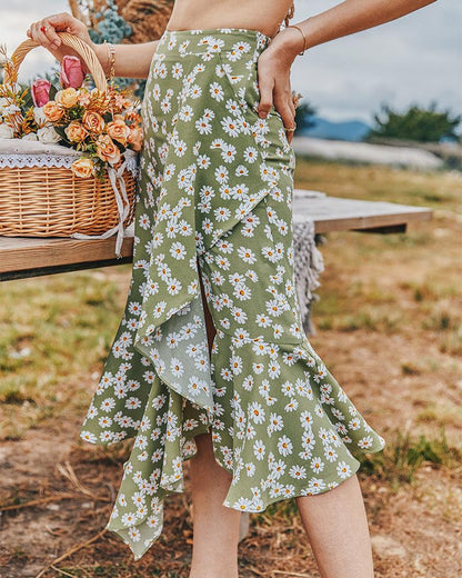 Summer Small Daisy Slim A-Line Skirt Printed Trend Skirt