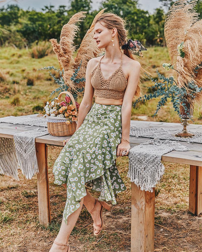 Summer Small Daisy Slim A-Line Skirt Printed Trend Skirt