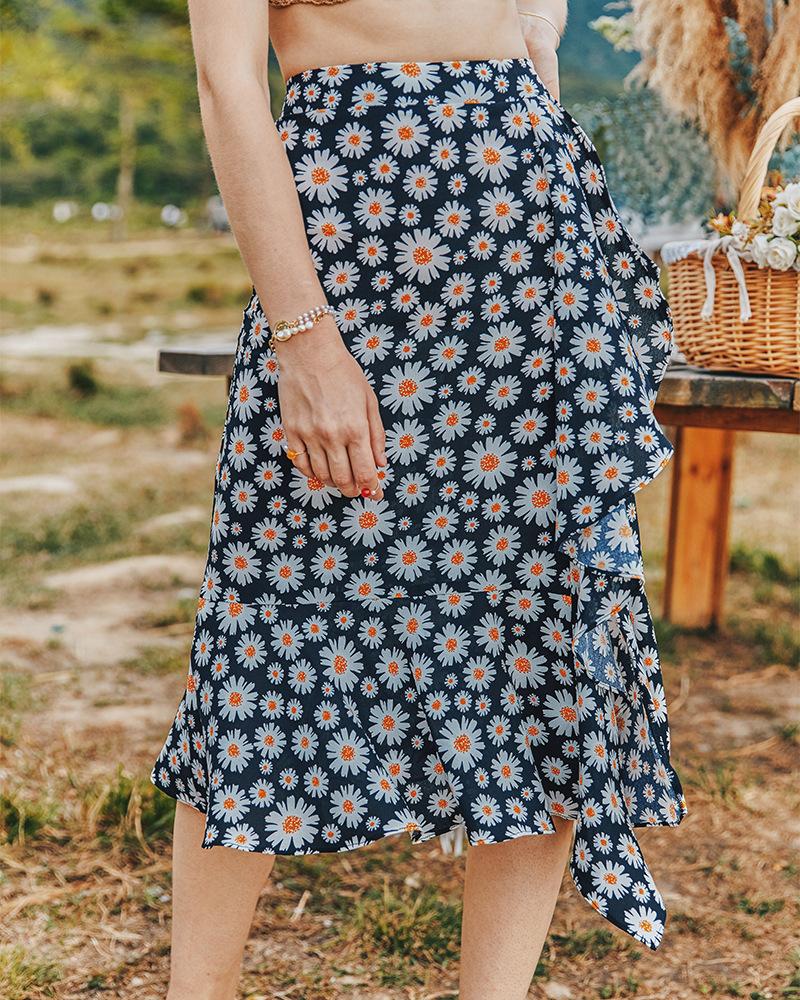 Summer Small Daisy Slim A-Line Skirt Printed Trend Skirt