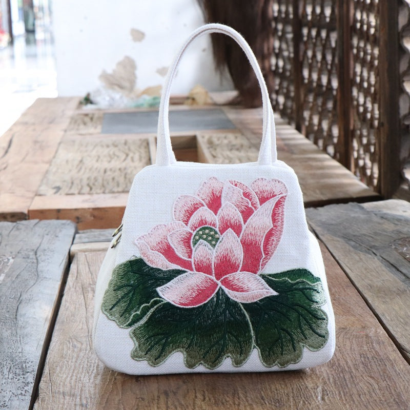 Ethnic Embroidery Bag Canvas Leisure Bag Handbag Embroidery Three-Dimensional Bag