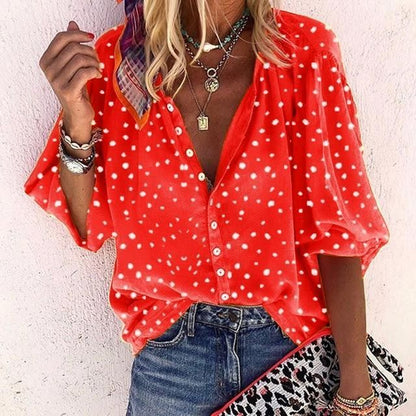 New Women'S  5/4 Sleeve Women'S Leopard Pattern Casual Suit Collar Shirt
