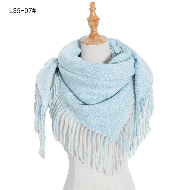 Winter Solid Color Tassel Square Scarf