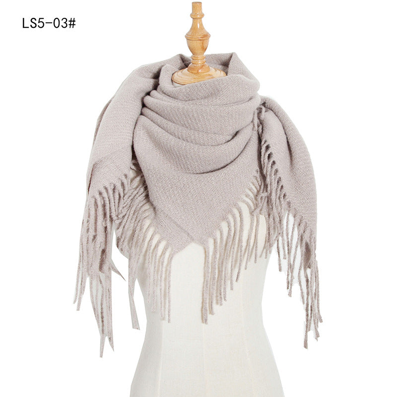 Winter Solid Color Tassel Square Scarf