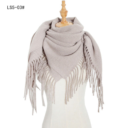 Winter Solid Color Tassel Square Scarf