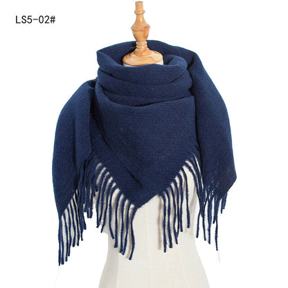 Winter Solid Color Tassel Square Scarf