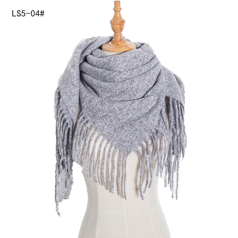 Winter Solid Color Tassel Square Scarf